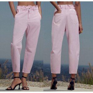 Zara Womens light Pink Paperbag Waist Jeans Size 28 highwaist zip button nwot